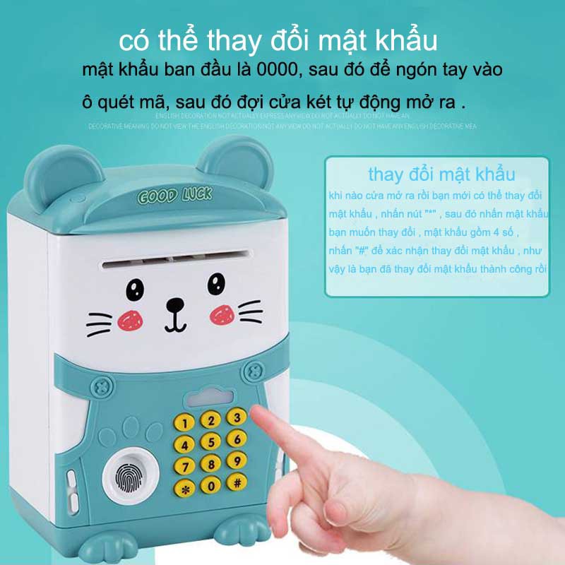 Két sắt mini thông minh cho bé có nhạc vui nhộn mở khóa vân tay, có nhạc