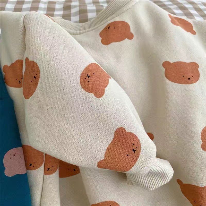 Áo Nỉ Lót lông Họa Tiết gấu HÀng Quảng Châu Cao Cấp Phong Cách Hàn Quốc Cho Bé Trai Bé Gái