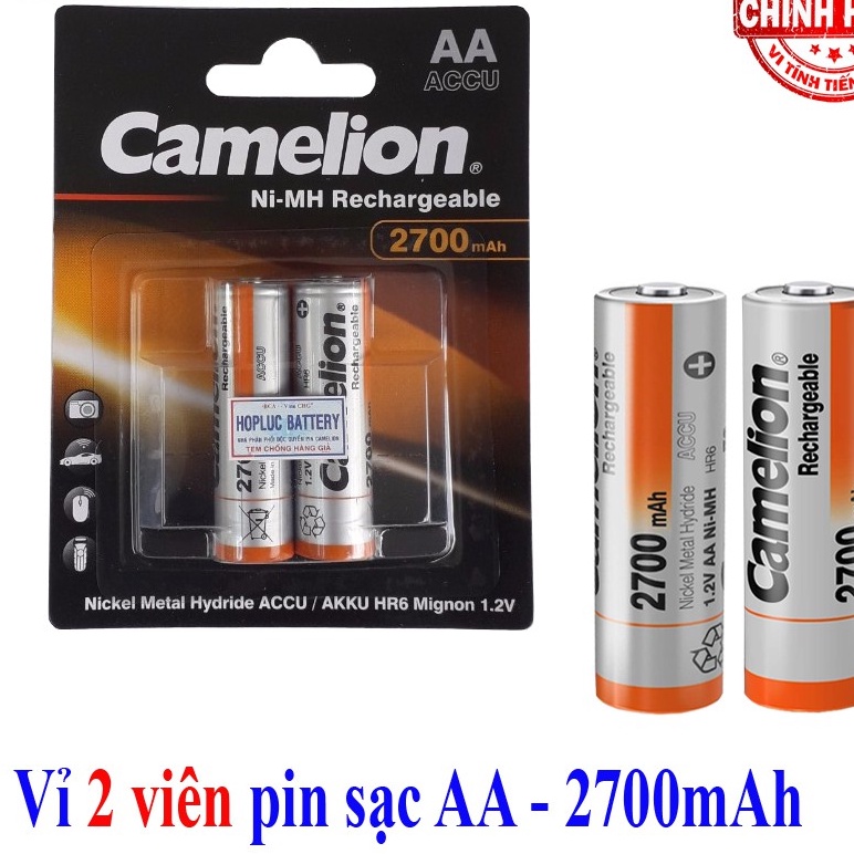 🌟CHÍNH HÃNG 🌟 Vỉ 2 Pin Sạc AA (2A) Camelion Ni-MH Rechargeable Accu 2700mAh - 1.2V (Cam)