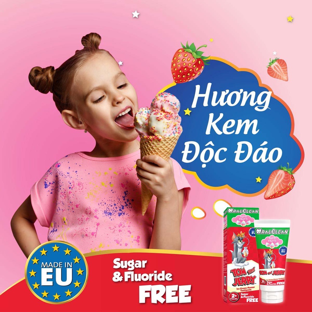 Bộ 3 kem đánh răng cho bé OralClean Tom and Jerry Tutti-Frutti