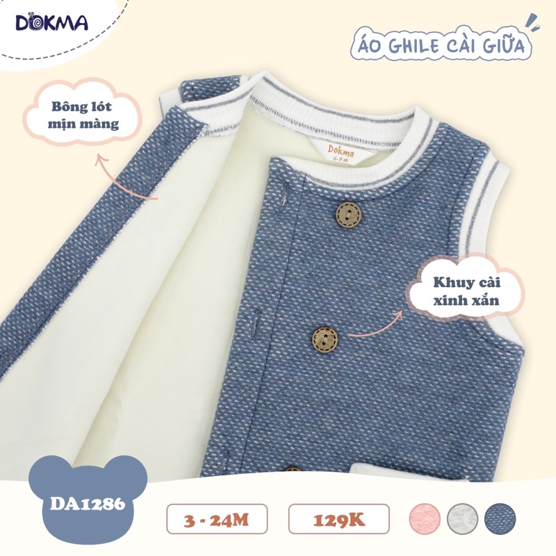 Áo gile Dokma lót lông cài giữa cho bé trai bé gái sz 3-24m