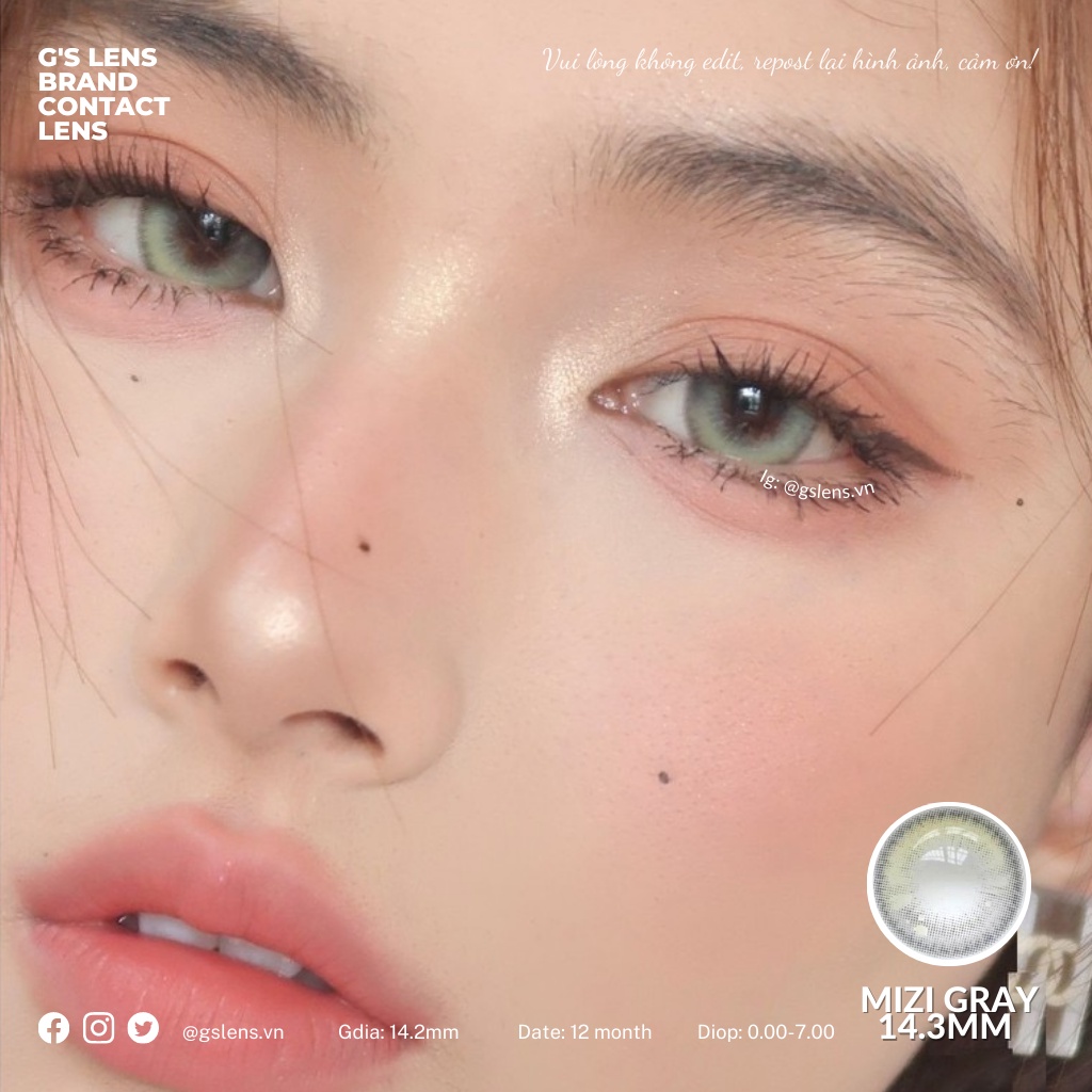 Lens Mắt Kính Áp Tròng Xám Rêu Tây Sáng 14.3mm HOT TREND 2022 MIZI GRAY Có Từ 0 Đến 10 Độ Cận