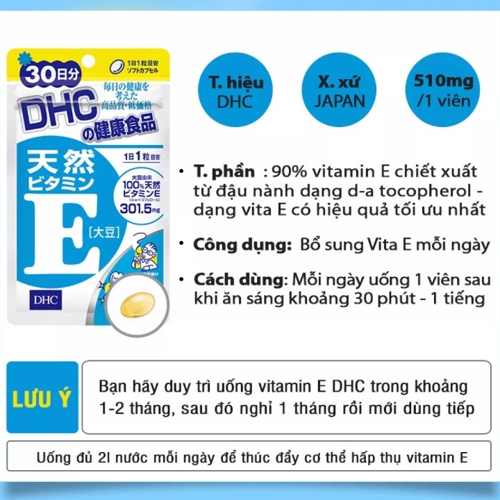 Viên Uống Bổ Sung Vitamin E DHC Nhật Bản (30v/gói hoặc 90v/gói)