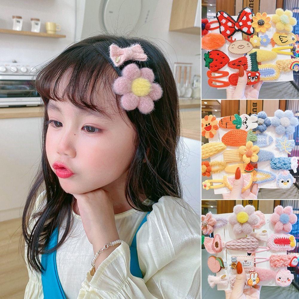 Kẹp Tóc Vải Dệt Kim Hình Gấu Hoạt Hình Phong Cách Hàn Quốc Ngọt Ngào Cho Bé Gái
