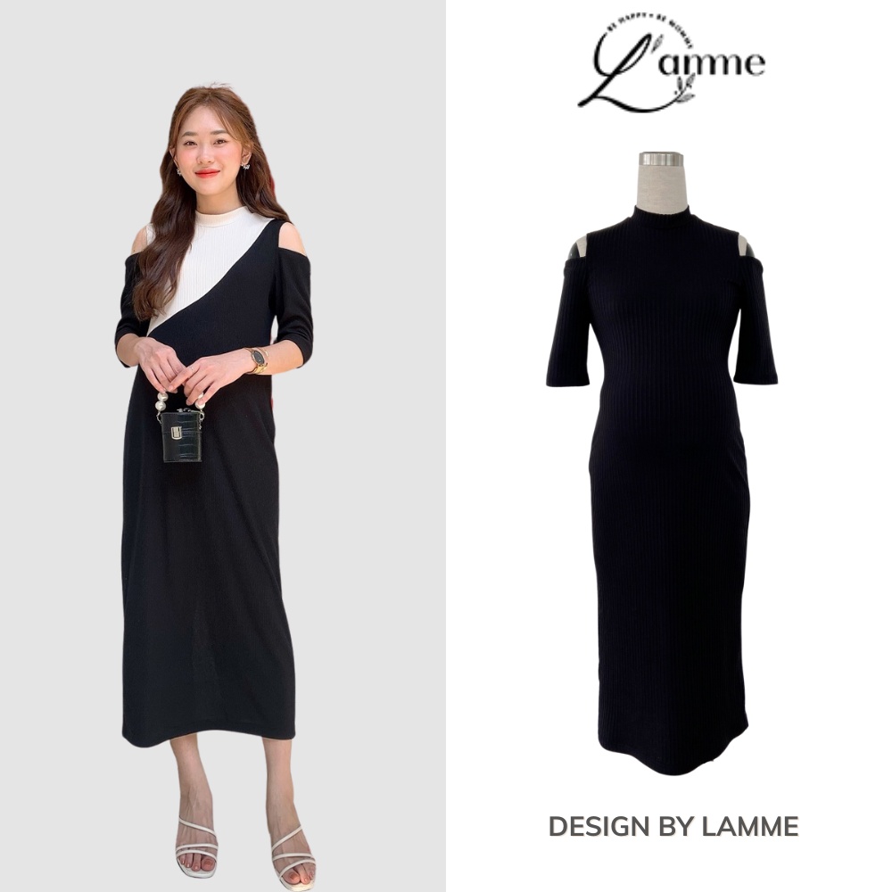 Đầm bầu đẹp chất thun cổ ôm khoét vai SUE DRESS, váy bầu suông đẹp by L'amme