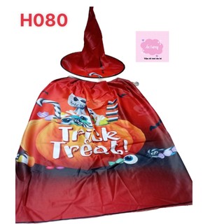 Set áo choàng mũ phù thủy in hoạ tiết 3D hoá trang Halloween