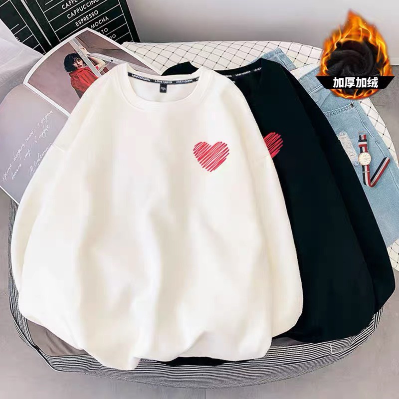 Áo đôi Hoodie logo tim ngực, Áo thun Unisex From rộng đôi nam nữ, chất đẹp mặc không xù, mặc đi chơi và ở nhà - PUDDING
