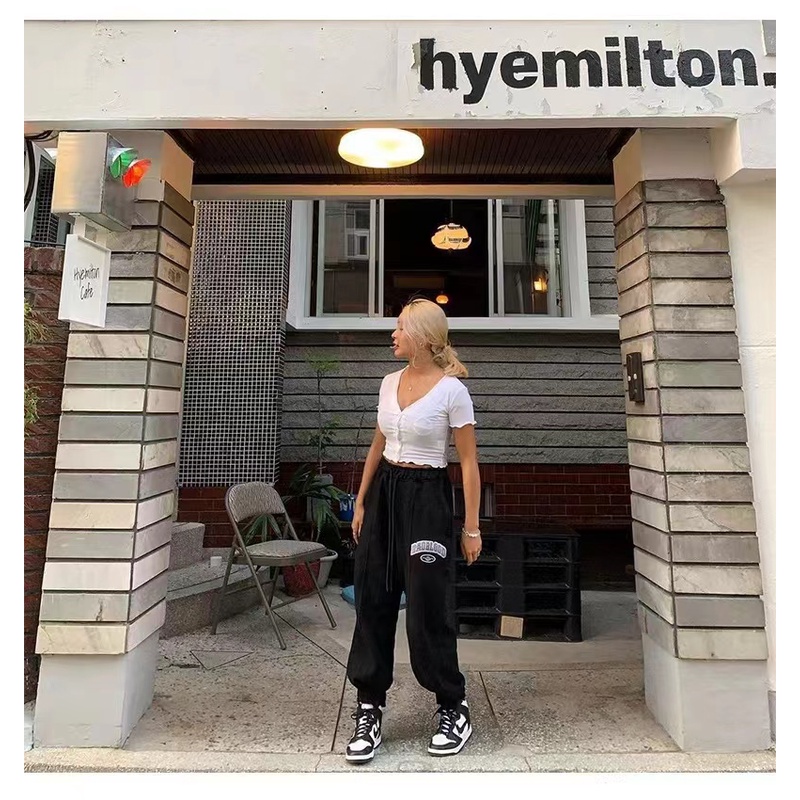 Badblood LISA Quần Thể Thao Lưng Cao Dáng Rộng Dây Rút Phong Cách Hàn Quốc Cho Nữ