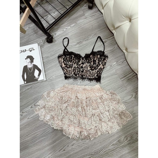 Set áo ren chân váy ren loại 1 ib màu shop
