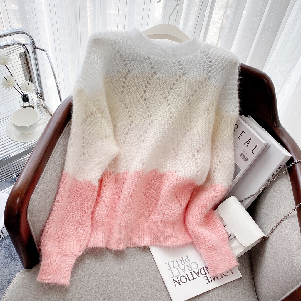 Áo sweater Dáng Rộng Rỗng Mềm Mại Màu Sáp Nổi Bật Thời Trang Mùa Thu Cho Nữ