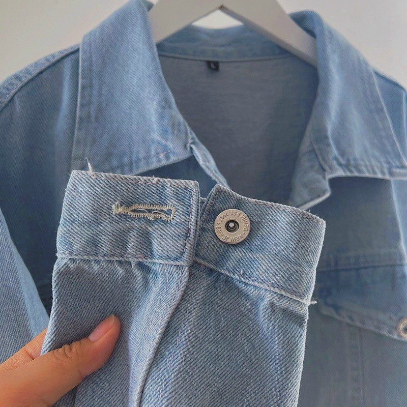 Áo Khoác Jean UNISEX Form Rộng Màu Xanh Trơn Túi Nắp - 545