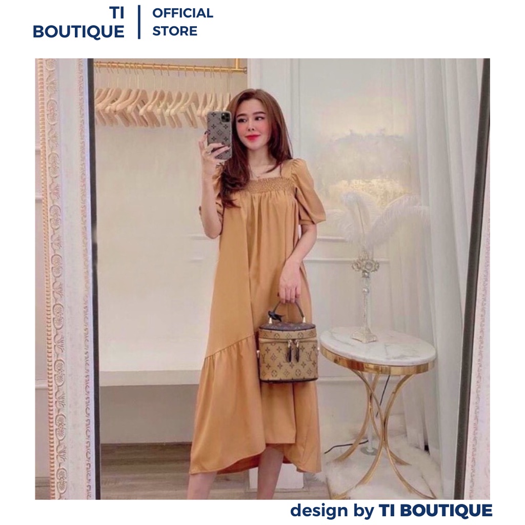 Đầm Váy Đi Du Lịch Biển Cổ Vuông Tay Lửng Đuôi Cá Retro Vintage, Đầm Váy Nữ Dáng Xòe Nhẹ Nhàng Nữ Tính