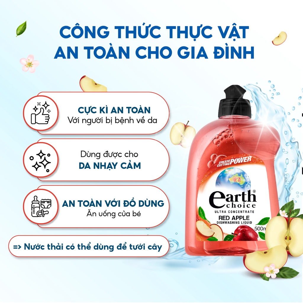 Nước Rửa Chén Đậm Đặc EARTH CHOICE Khử Mùi Hiệu Quả Đặc Biệt Là Mùi Tanh Hương Táo Nhập Khẩu Úc Dung Tích 500ml