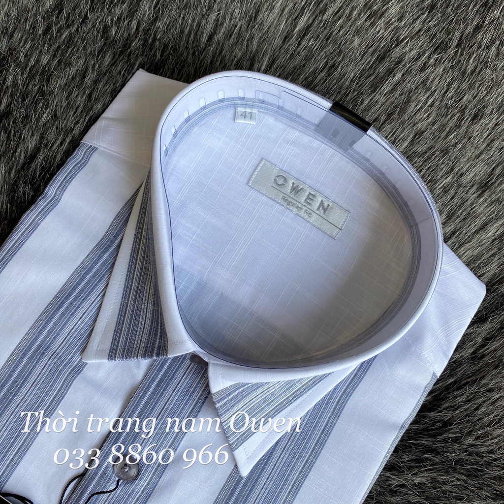 OWEN - Áo sơ mi dài tay Owen Regular fit chất sợi tre kẻ dọc xám 220127