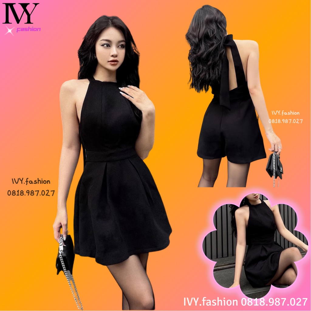 Đầm váy thiết kế Jumpsuit 🏆100% cotton🏆 đen ngắn hở lưng Nơ rời cổ yếm đi biển dự tiệc cưới dạo phố bigsize đẹp