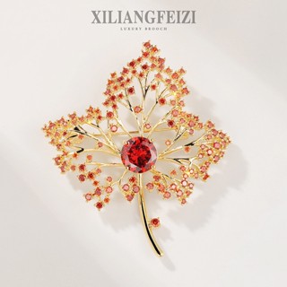  Trâm Cài Hình Lá Phong Đính Đá Zircon Màu Đỏ Ghim Phụ Kiện Quần Áo Thời Trang Thích Hợp Nam Và Nữ 