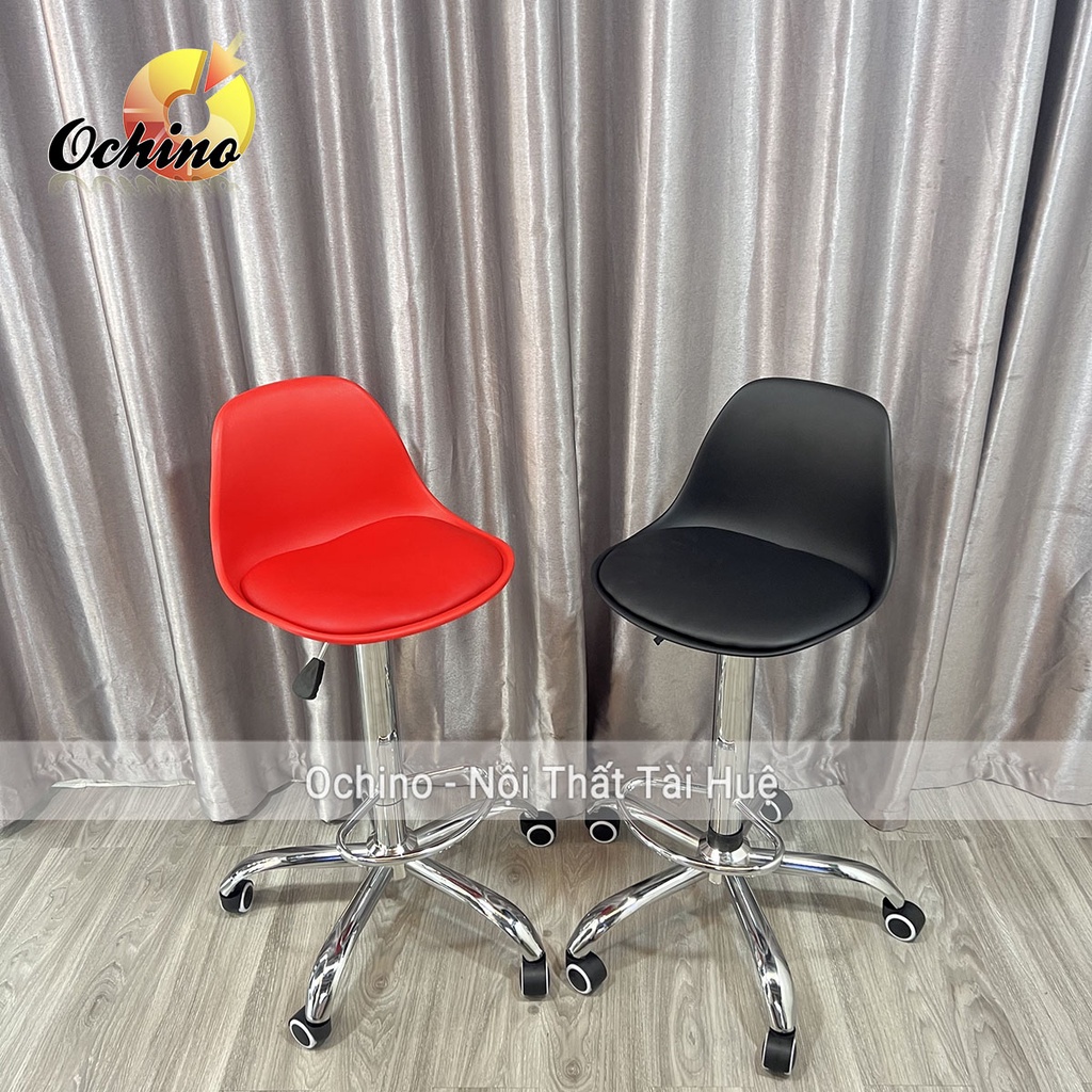 Ghế Quầy Lễ Tân, Ghế Chụp Hình Có Bánh Xe Điều Chỉnh Độ Cao 65/ 85Cm Và Xoay 360 Độ  Mẫu Nhựa Đệm Da (Ảnh Thật)