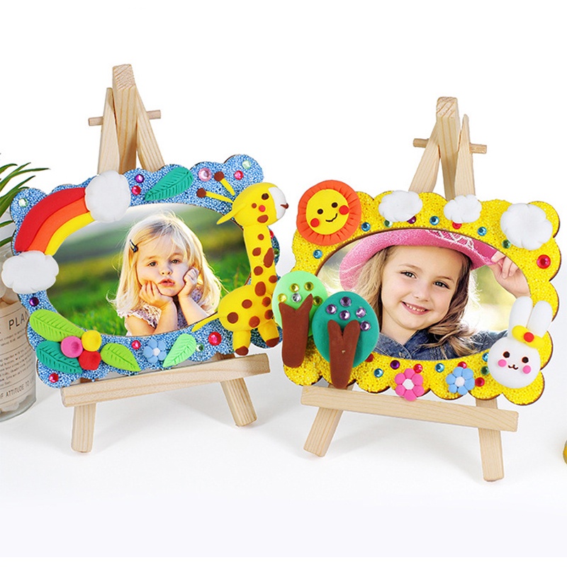 Khung Hình Gỗ DIY Mini Để Bàn Sáng Tạo, Khung Ảnh Đất Sét Handmade Thông Minh, Đất Set Tự Khô