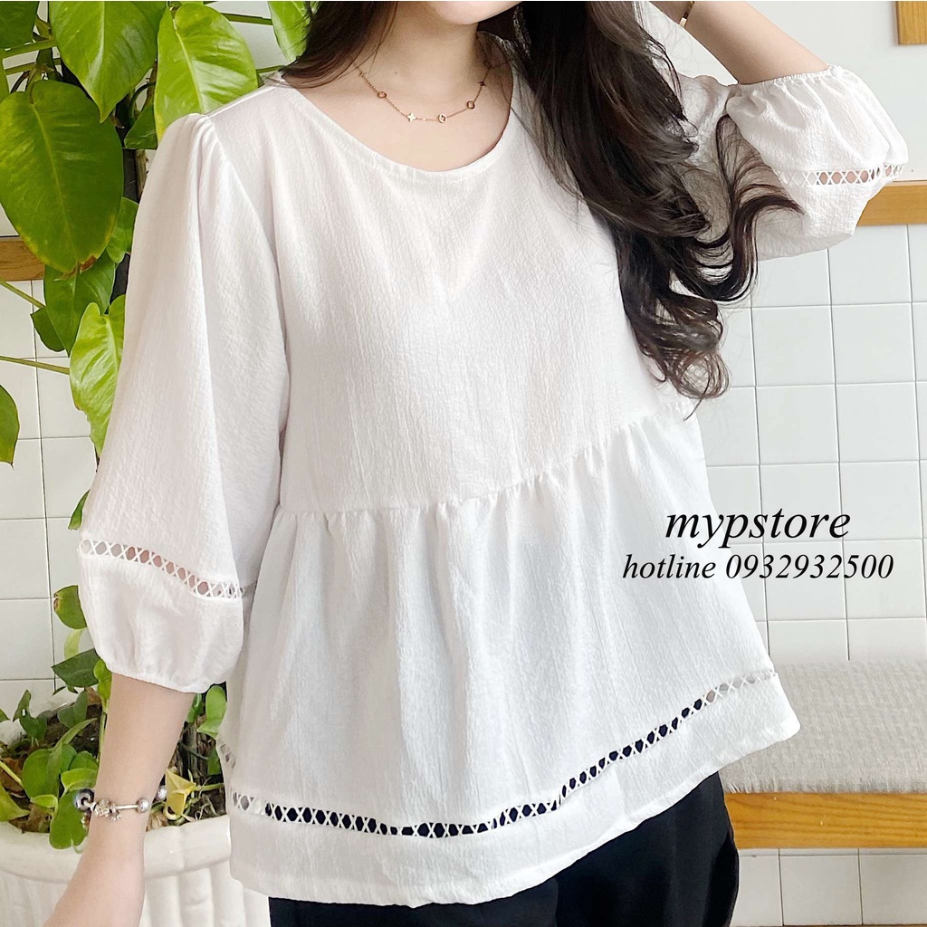 Áo babydoll viền ren tay phồng lửng mypstore A15