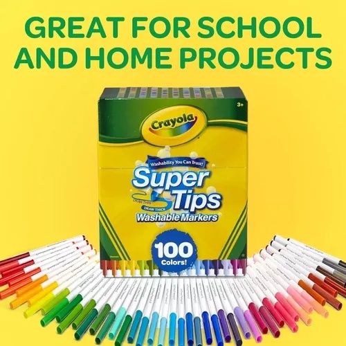 Bộ 100 Bút lông màu Crayola Supertips Washable Marker- 100 màu-  Viết, vẽ nét mảnh - nét đậm, Có thể rửa được