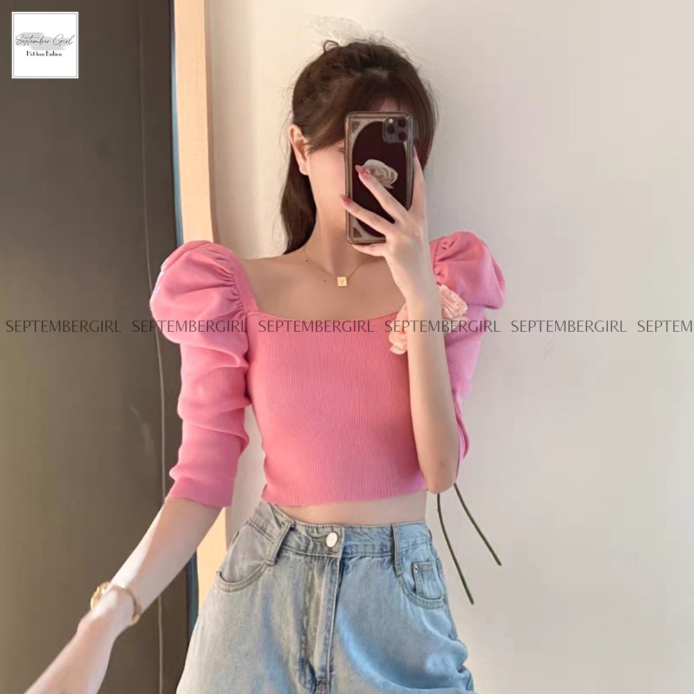 Áo croptop nữ SEPTEMBERGIRL cổ vuông tay bồng - AO TOP NU 010V1