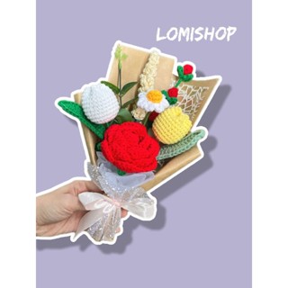 Bó hoa hồng, tulip quà tặng - Hoa handmade len móc Lomishop