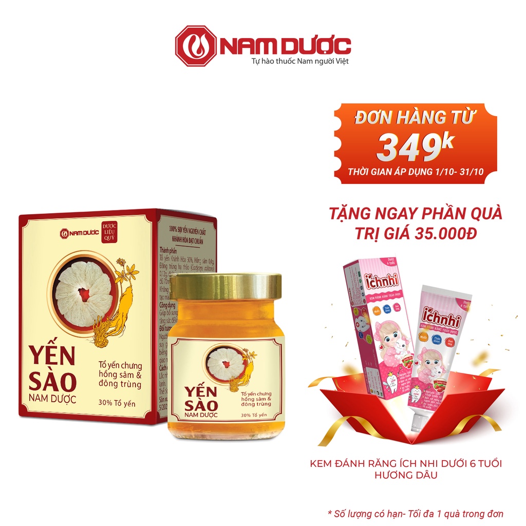 Yến sào Nam Dược tổ yến chưng hồng sâm và đông trùng hộp 1 lọ 70ml, hỗ trợ tăng sức đề kháng, ngăn ngừa mệt mỏi