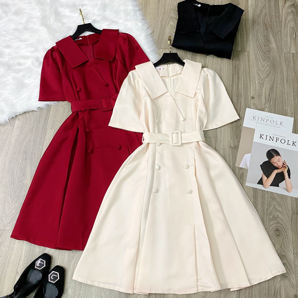 Váy Nữ Bigsize , Đầm Bigsize Nút Bọc Kèm Dây Thắt Lưng Ngắn Tay Chuẩn Công Sở Chất Phi Hàn Dành Cho Người Mập 50.90kg