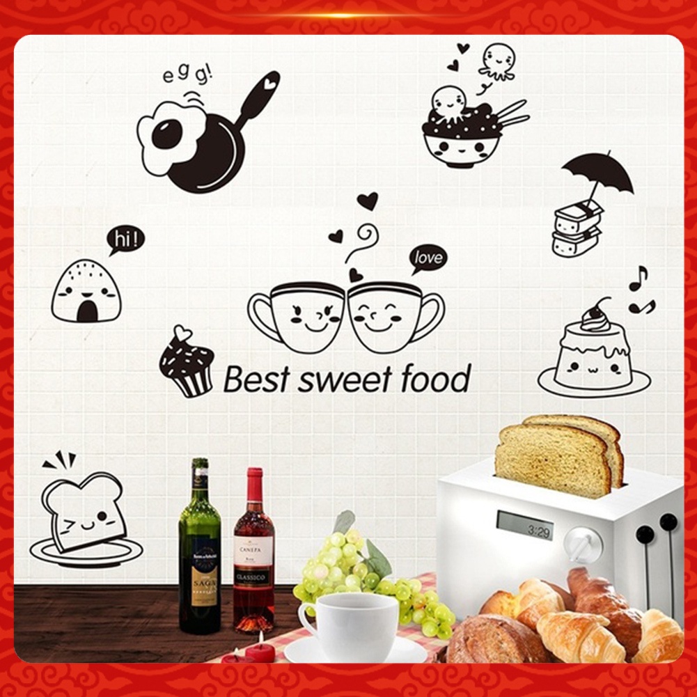 Miếng Dán Tường Trang Trí Hình Bánh Ngọt / Thức Ăn / Cà Phê Độc Đáo DIY