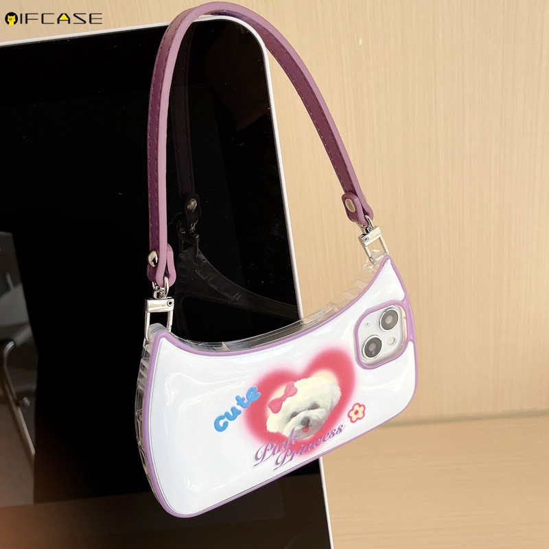 Ốp Điện Thoại Dạng Túi Xách Hình Cún 3D Có Dây Đeo Chống Sốc Cho iPhone 14 Plus 14 13 12 11 Pro Max