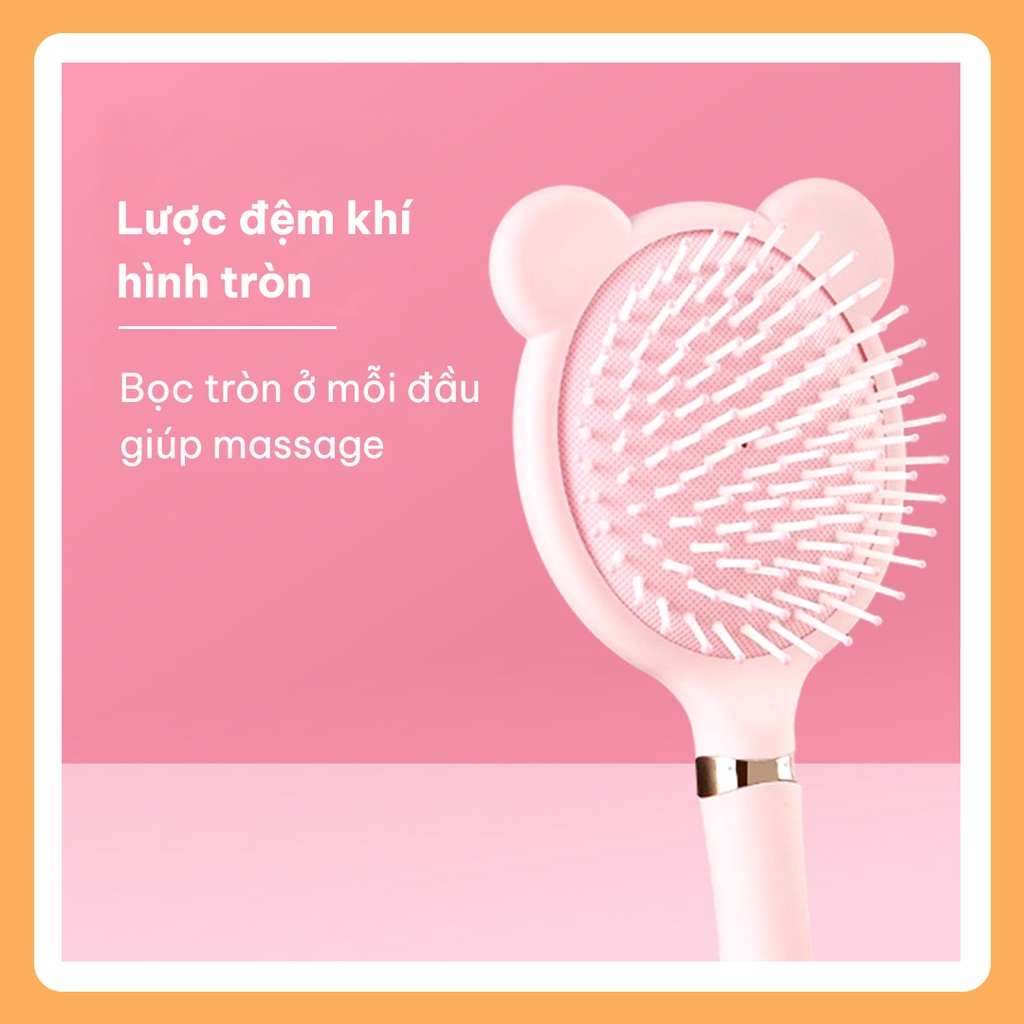 Lược chải tóc gỡ rối, massage da đầu, uốn tạo kiểu tóc hình gấu tròn màu hồng cao cấp