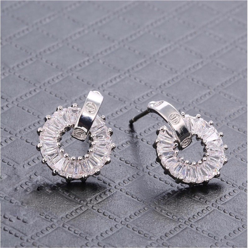 Khuyên Tai Bạc Ta Nữ CaoBac Silver Tròn Đá Vuông Thanh Dọc Lấp Lánh Xinh Xắn Cho Món Quà Đặc Biệt Dành Tặng Cho Bạn Gái