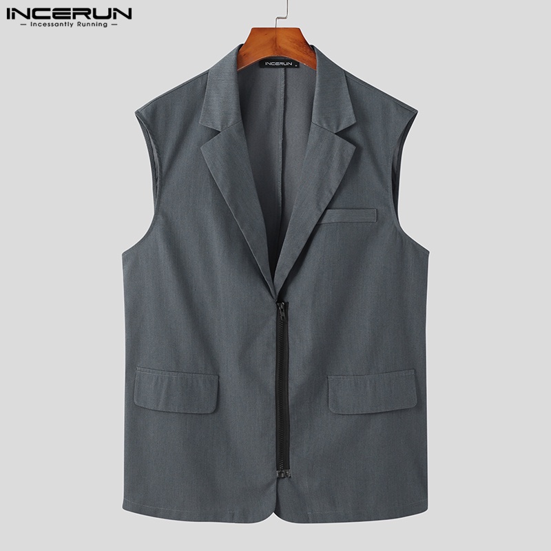 Áo vest baggy trơn INCERUN không tay có khóa kéo cho nam giới
