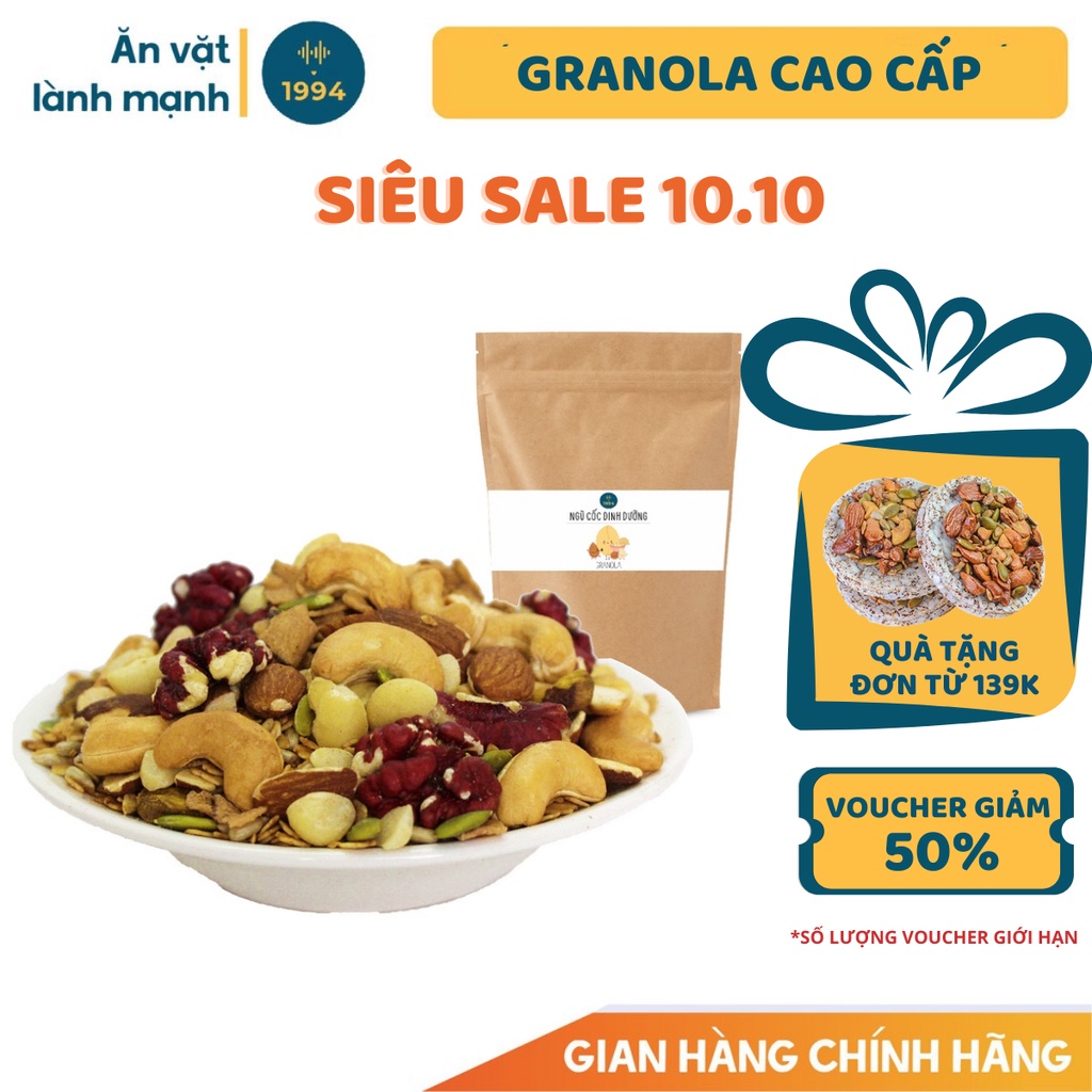 Ngũ cốc dinh dưỡng Granola không đường 150gr 1994food - Ăn kiêng, giảm cân, tập gym, giòn tan siêu ngon