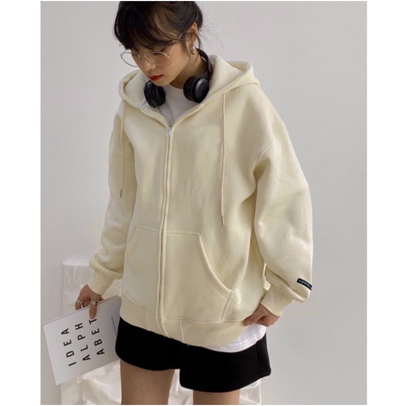 Áo KHOÁC Zip nỉ bông TRƠN mũ to 2 lớp logo tay PINK Unisex form rộng | BigBuy360 - bigbuy360.vn