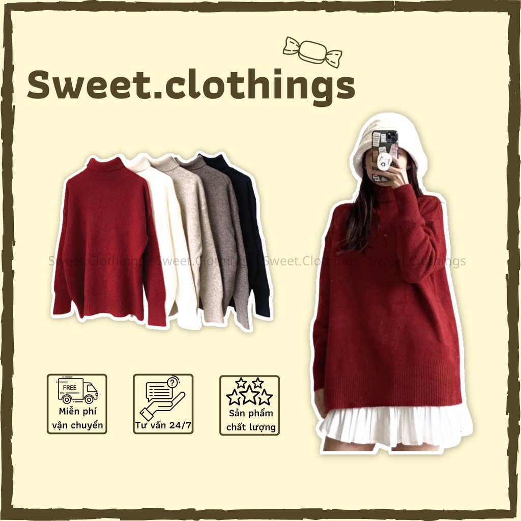 Áo len cổ lọ nữ trơn chất len lông thỏ mịn dày và ấm hàng Quảng Châu nhiều màu SWEET.CLOTHINGS