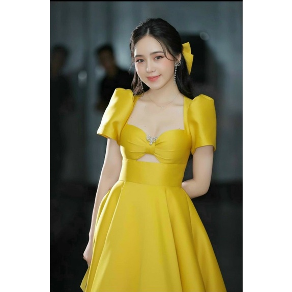 Đầm công chúa dáng dài, đầm tiểu thư đi dự tiệc cưới phong cách sang trọng với thiết kế cúp ngực sexy - kèm ảnh thật