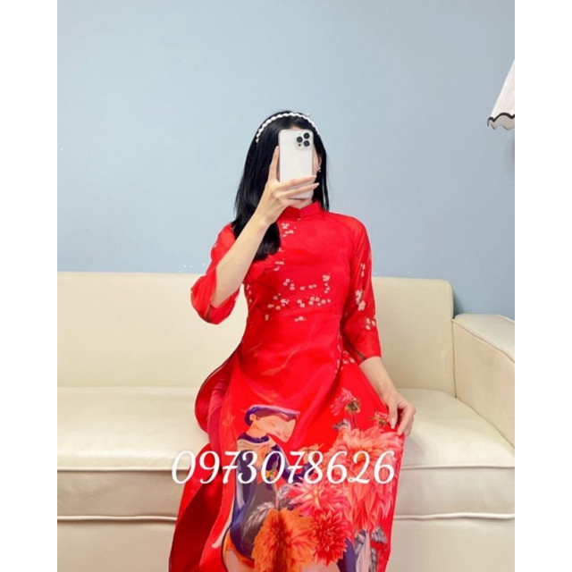 PT39 Áo dài cách tân áo dài tà lửng 4 tà vải Ogana cao cấp họa tiết 3D sắc nét nổi bật