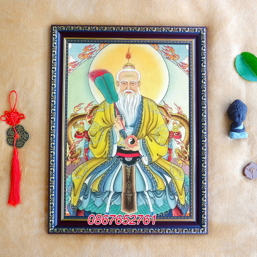 Tranh Thái Thượng Lão Quân (Đạo Đức Thiên Tôn) gồm khung 38x50cm y ảnh