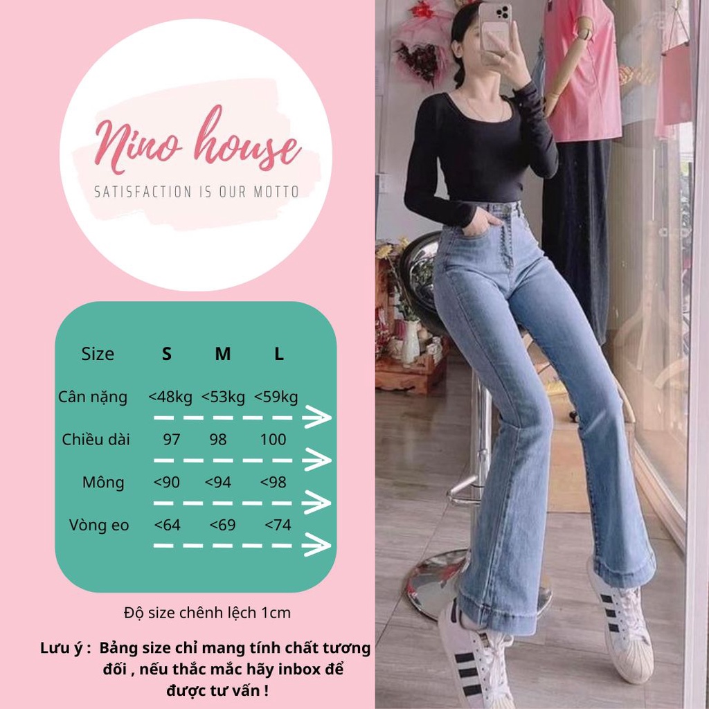 Quần jean nữ Nino Official Quần jean ống loe nữ lưng cao dáng ôm hack chiều cao co giãn nhẹ Q107