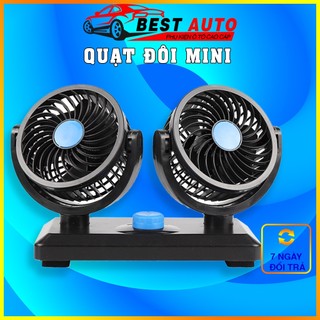 Quạt đôi ô tô mini cắm USB, xoay 360 độ,quạt đôi 5V, 12V tiện ích trên ô tô, quạt để bàn làm việc,