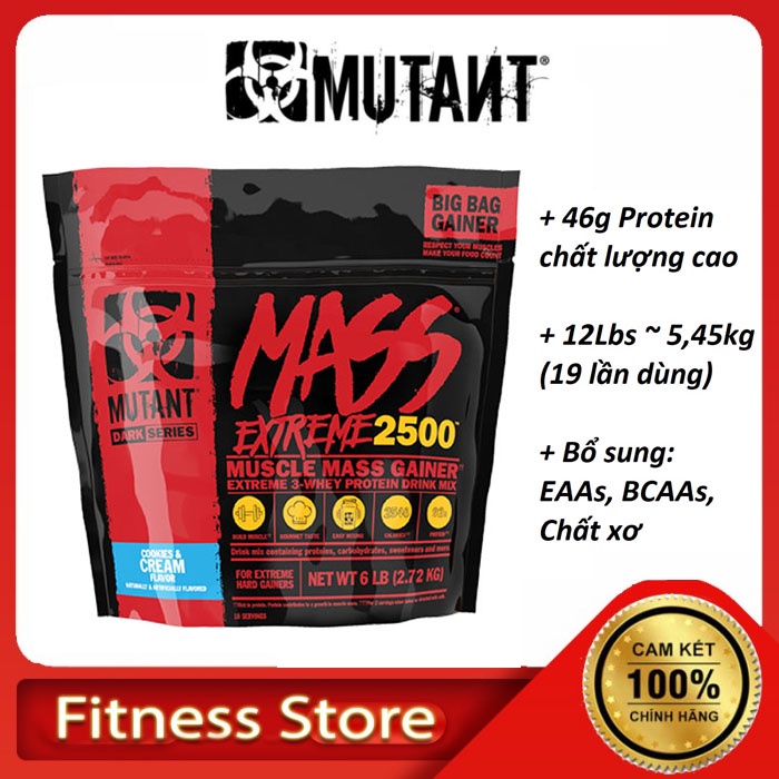 Mass Gainer Mutant 2,7kg Sữa Dinh Dưỡng Hỗ Trợ Tăng Cân Tăng Cơ Cho Người Gầy, Kén Ăn, Khó Lên Cân có BCAA EAA Glutamine