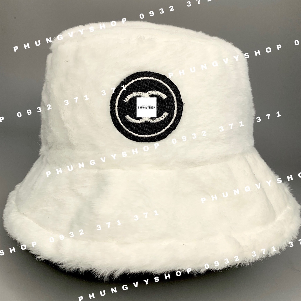 Mũ bucket cực hot unisex nam nữ mùa thu đông giữ ấm -BO LÔNG Lo Đen TRÒN THÊU NEO  - nón tai bèo vành