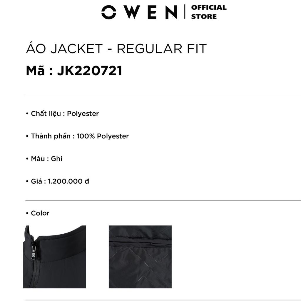Áo khoác gió Nam Owen JK220721 Jacket 2 lớp dáng suông cổ trụ bo tay và gấu màu ghi trơn vải polyester Cao Cấp bền màu