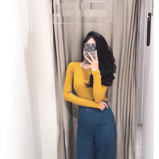 Áo Thun Body Dài Tay Korea Nữ  🌸 Phông dáng ôm trơn màu Đen  Trắng  Vàng  Nâu ulzzang sexy SIÊU HOT 🌸