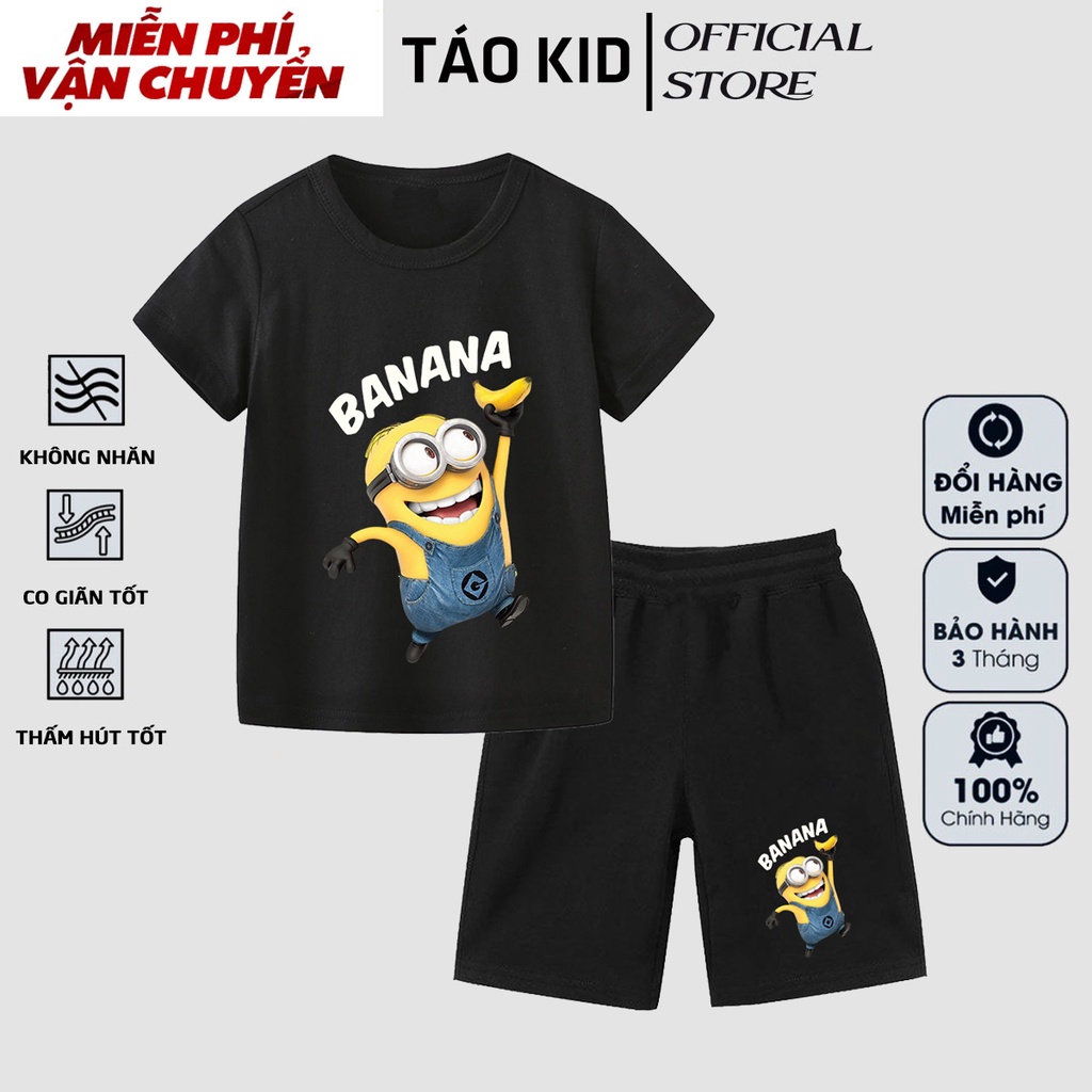 Đồ bộ bé trai, đồ bộ bé gái cộc tay Táo Kid chất cotton in hình Minion từ 0 đến 10 tuổi TK126