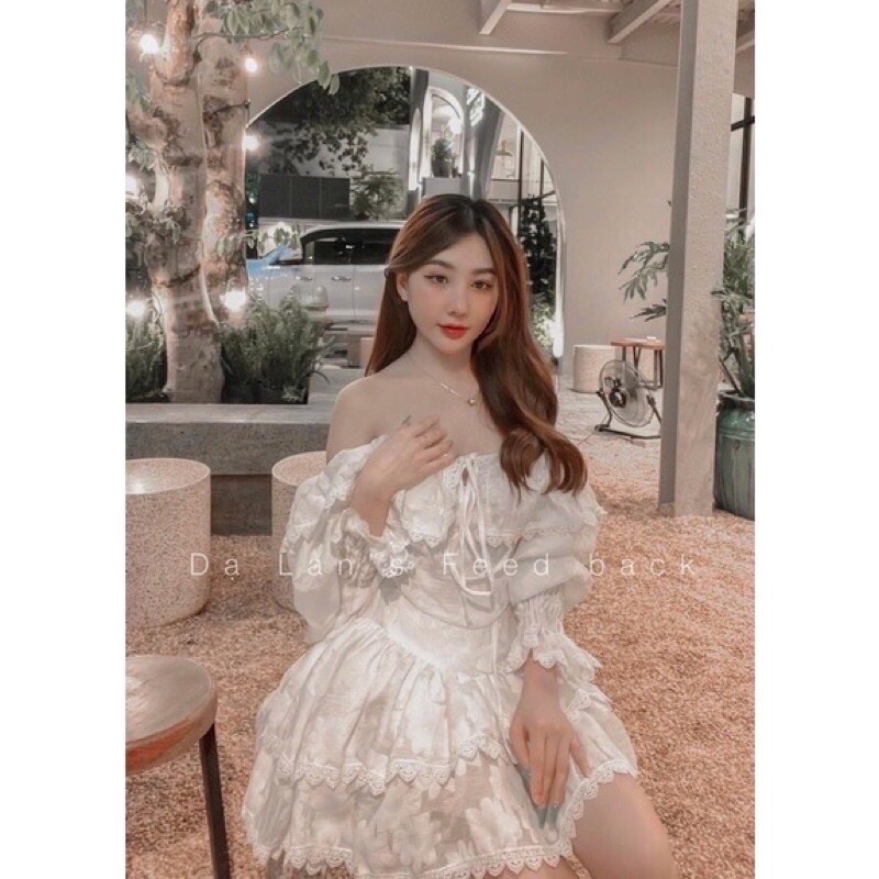 SET ÁO TRỄ VAI + CHÂN VÁY HOA THÊU CHỮ NỔI HÀNG THIẾT KẾ LOẠI 1