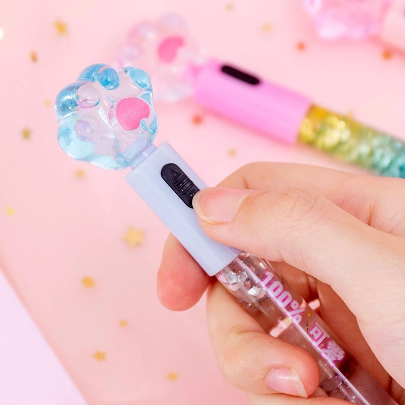 Bút Mực Gel Có Đèn LED Hình Chân Mèo Dễ Thương