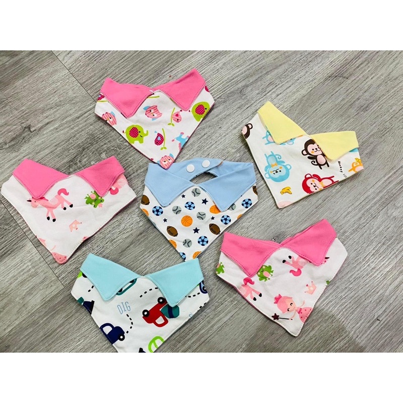 Sét 5  Yếm Quàng Cổ hàng xuất dư xịn Cài Nút Cho Bé 🎀 Khăn Tam Giác Yếm Mềm Mại Cực Thấm Hút
