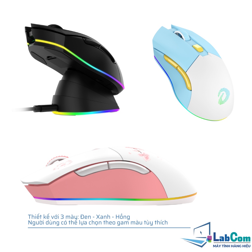 Chuột máy tính không dây chính hiệu DAREU EM901X với 3 màu  siêu nhẹ, Dock sạc siêu nhanh, Led RGB